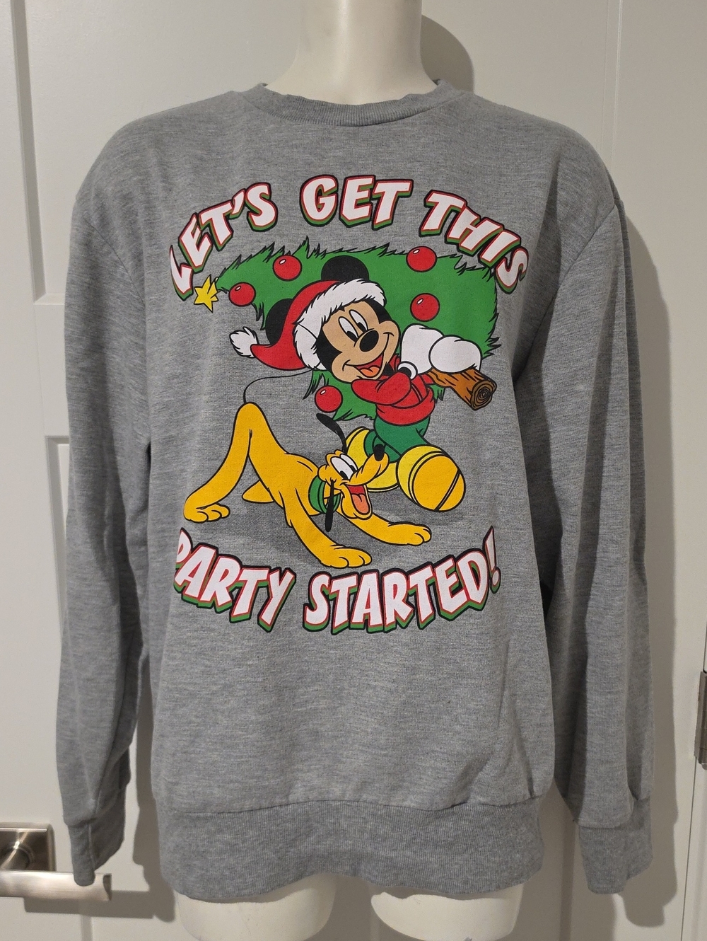 Mickey & Pluto Christmas Holiday Graphic Gray Sweatshirt